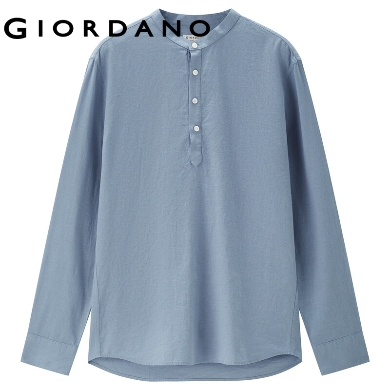 Áo nam GIORDANO 01043483 từ cotton lanh cổ đứng tay dài