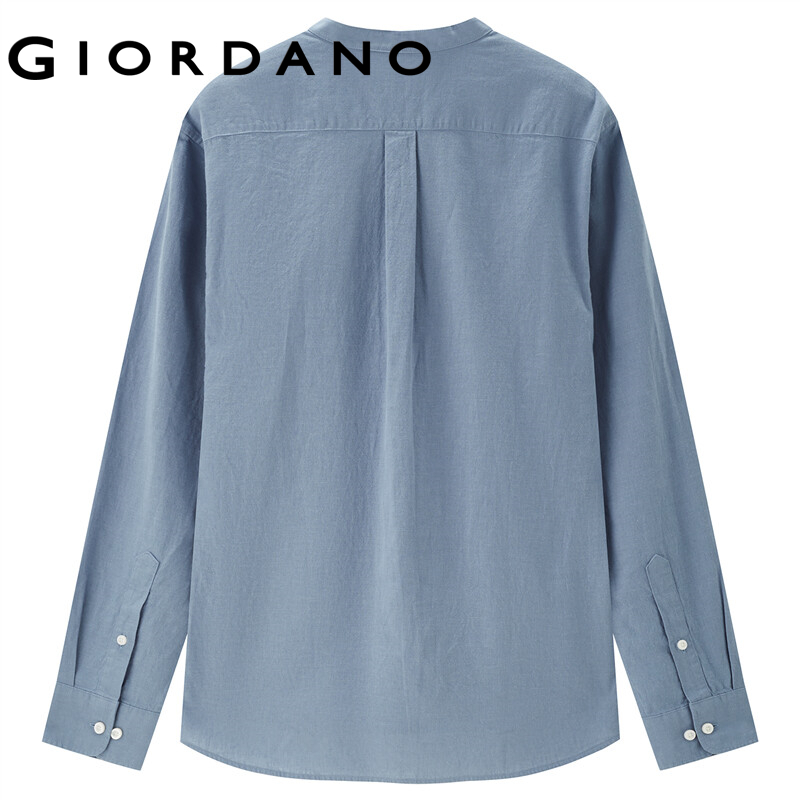 Áo nam GIORDANO 01043483 từ cotton lanh cổ đứng tay dài