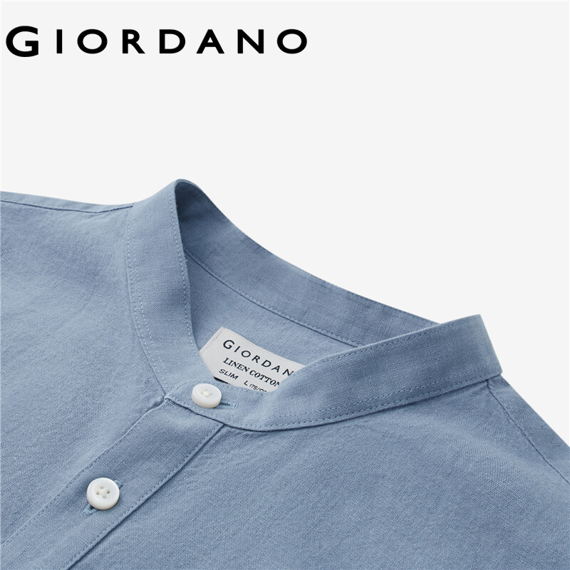 Áo nam GIORDANO 01043483 từ cotton lanh cổ đứng tay dài