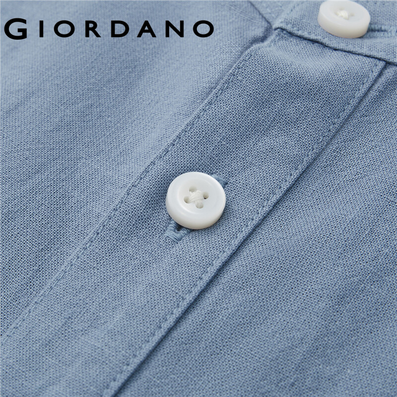 Áo nam GIORDANO 01043483 từ cotton lanh cổ đứng tay dài