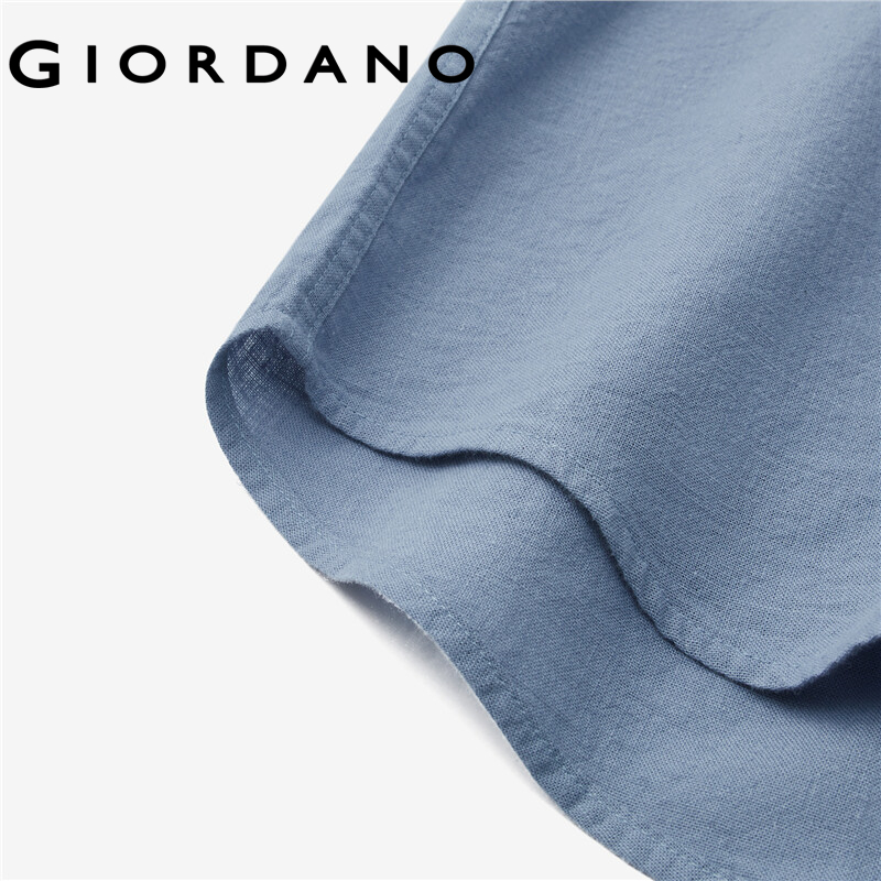 Áo nam GIORDANO 01043483 từ cotton lanh cổ đứng tay dài