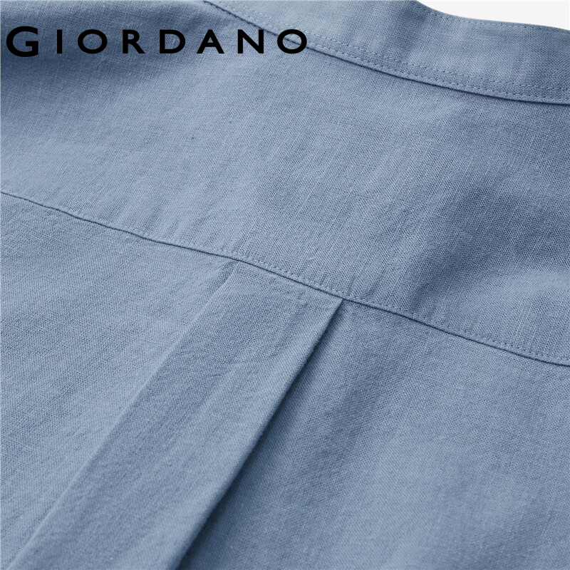 Áo nam GIORDANO 01043483 từ cotton lanh cổ đứng tay dài