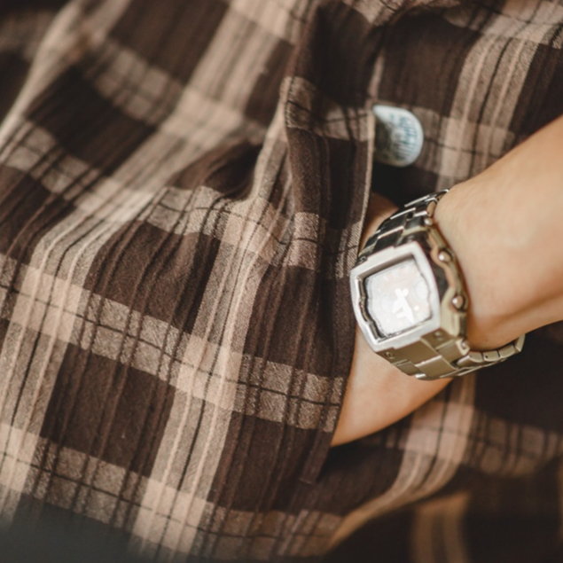 Áo Sơ Mi Tay Dài Dáng Rộng Sọc Ca Rô Màu Cà Phê Phối Dây Rút Thời Trang Retro Nhật Bản Cá Tính Cho