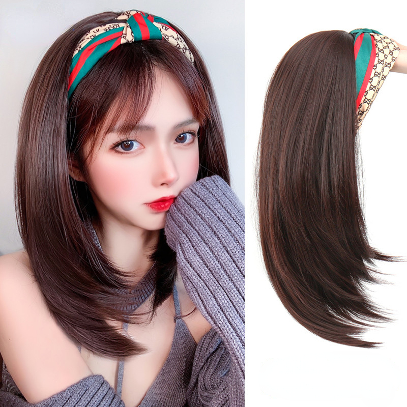 Headband tóc giả ngắn tự nhiên thẳng hàng ngày bên cosplay tóc giả cho phụ nữ sợi chịu nhiệt