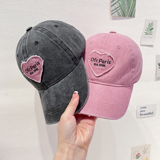 HMD0467 Mũ lưỡi trai denim hình trái tim thêu chữ Ofr.Paris mũ lưỡi trai thời Trang Nam Nữ Unisex