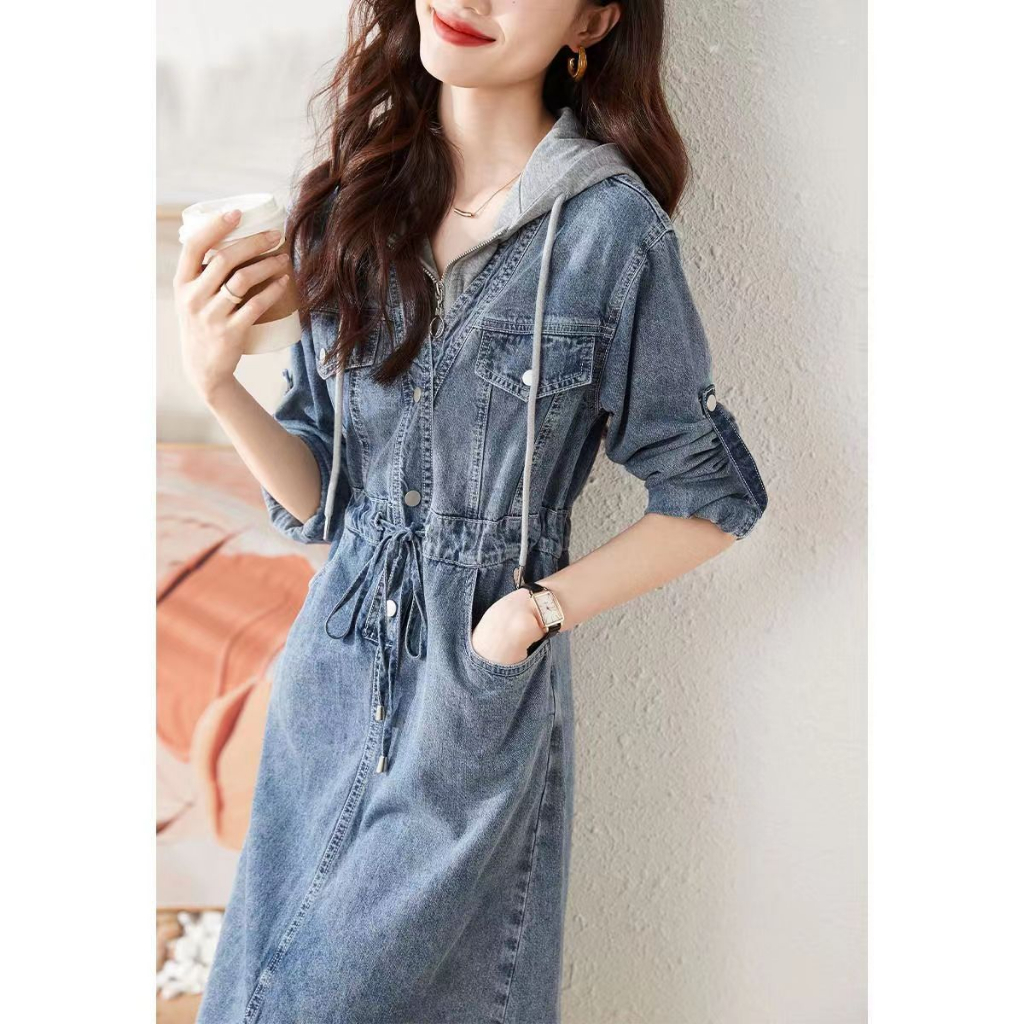 Autumn new style fashion casual fake two-piece stitching long-sleeved denim dress women