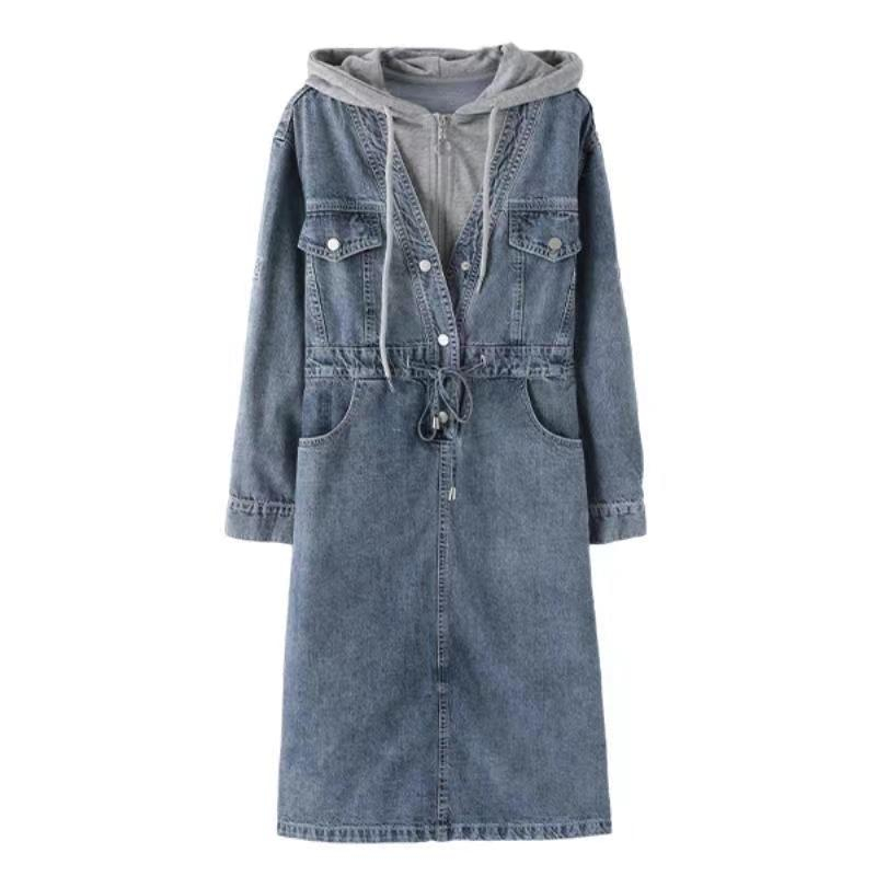 Autumn new style fashion casual fake two-piece stitching long-sleeved denim dress women