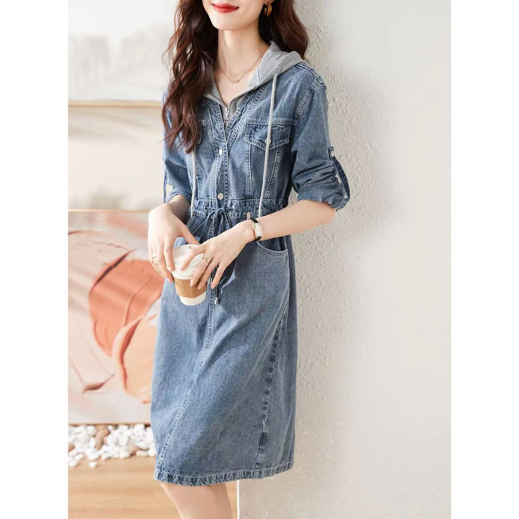Autumn new style fashion casual fake two-piece stitching long-sleeved denim dress women