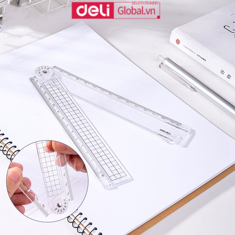 Thước gấp trong suốt deli 30cm thước vẽ sinh viên thước nhựa