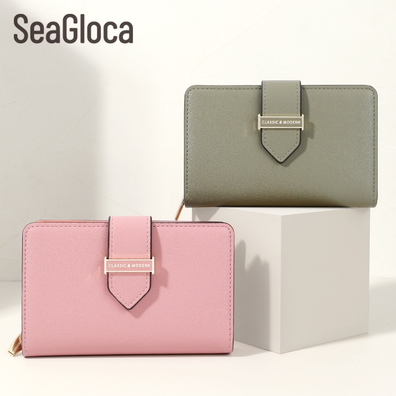 Ví Gấp Màu Trơn Có Dây Kéo Sức Chứa Lớn Cho Nữ