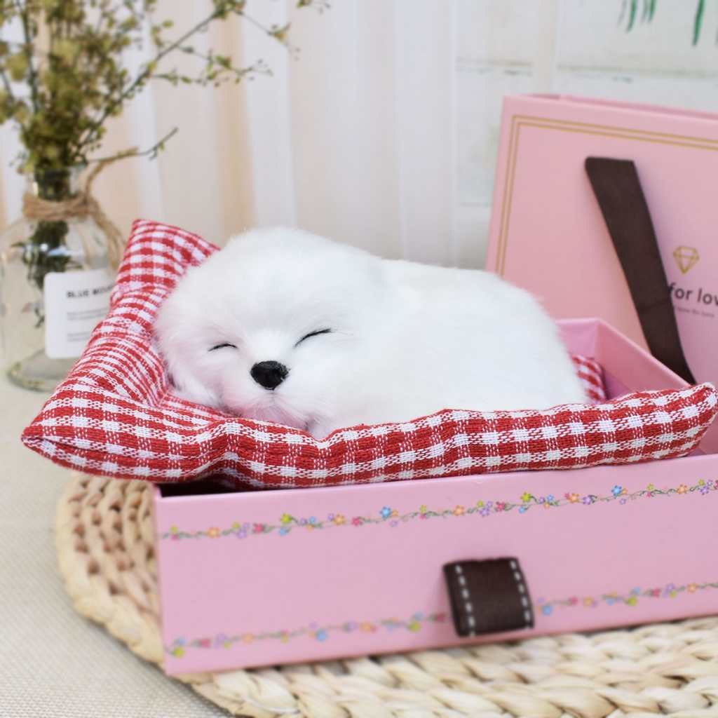 Đồ chơi búp bê chó con ngủ mô phỏng dễ thương với âm thanh món quà trang trí đồ chơi trẻ em