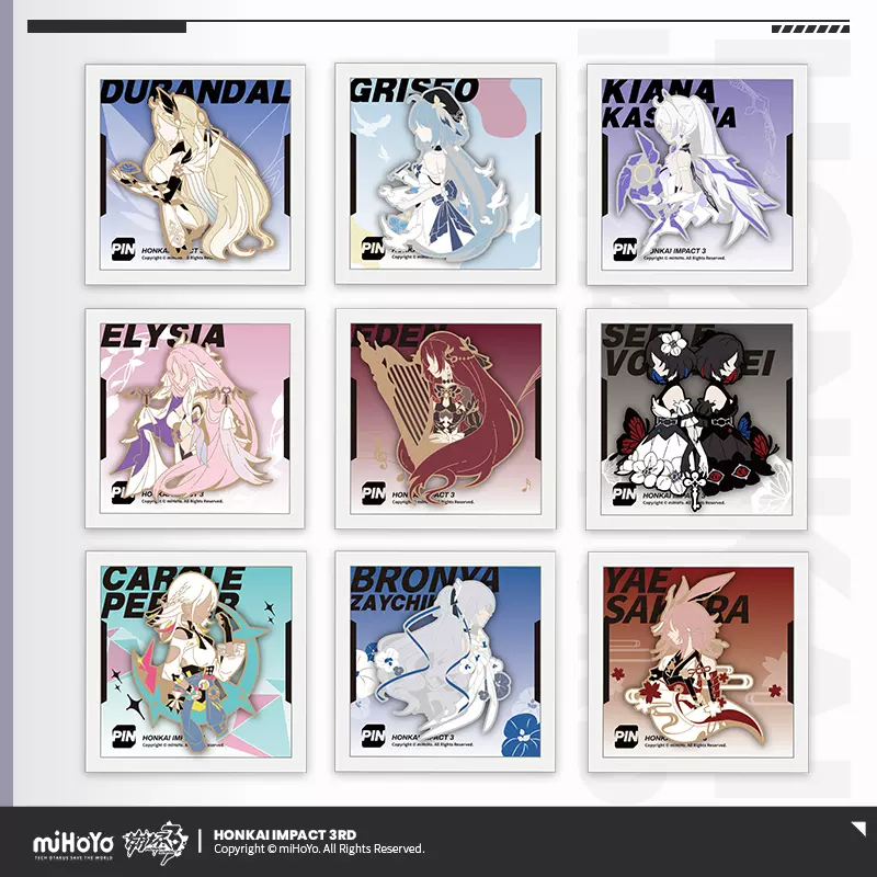 Honkai impact 3rd chính thức merch mihoyo huy hiệu kim loại chủ đề đích thực ban đầu elysia bronya kiana seele theresa mobius
