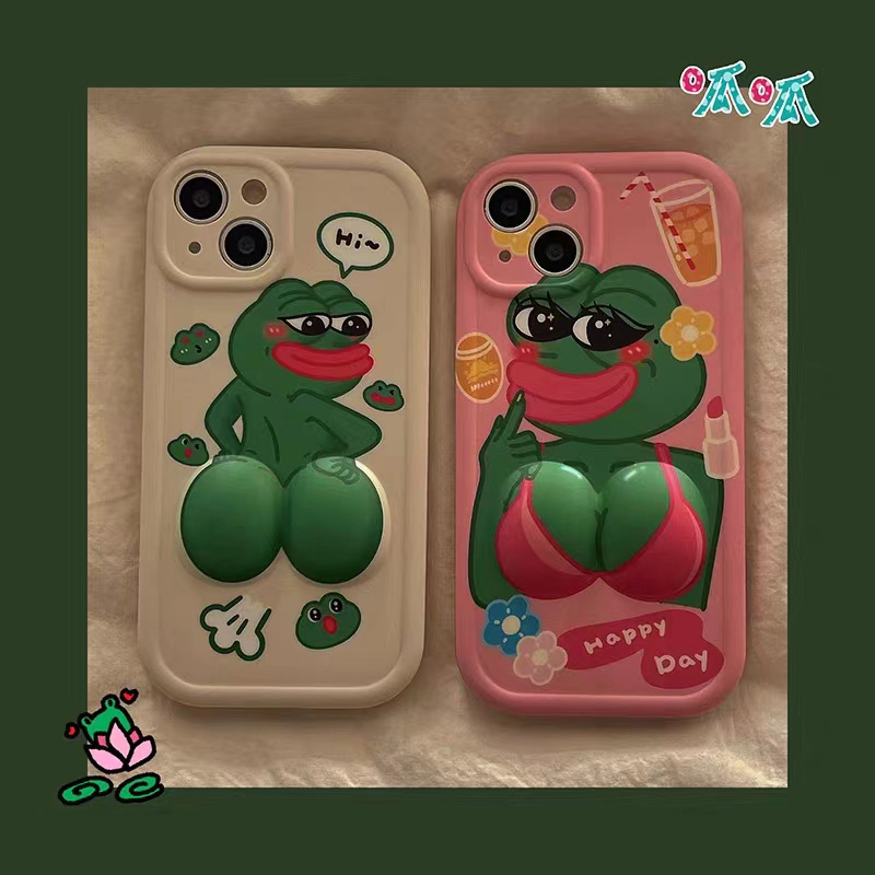 Vỏ điện thoại hoạt hình sáng tạo tương thích cho iphone 11 12 14 13 pro max 6 7 8 6s plus 7plus 8plus xs max se 2020 x xr vui nhộn chú ếch buồn pinching mặt 3d giải nén vỏ mềm bóng