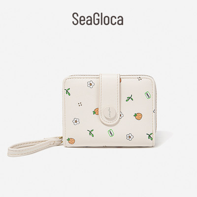 SEAGLOCA Ví ngắn gấp đôi in họa tiết đơn giản tươi mới cho nữ 1529