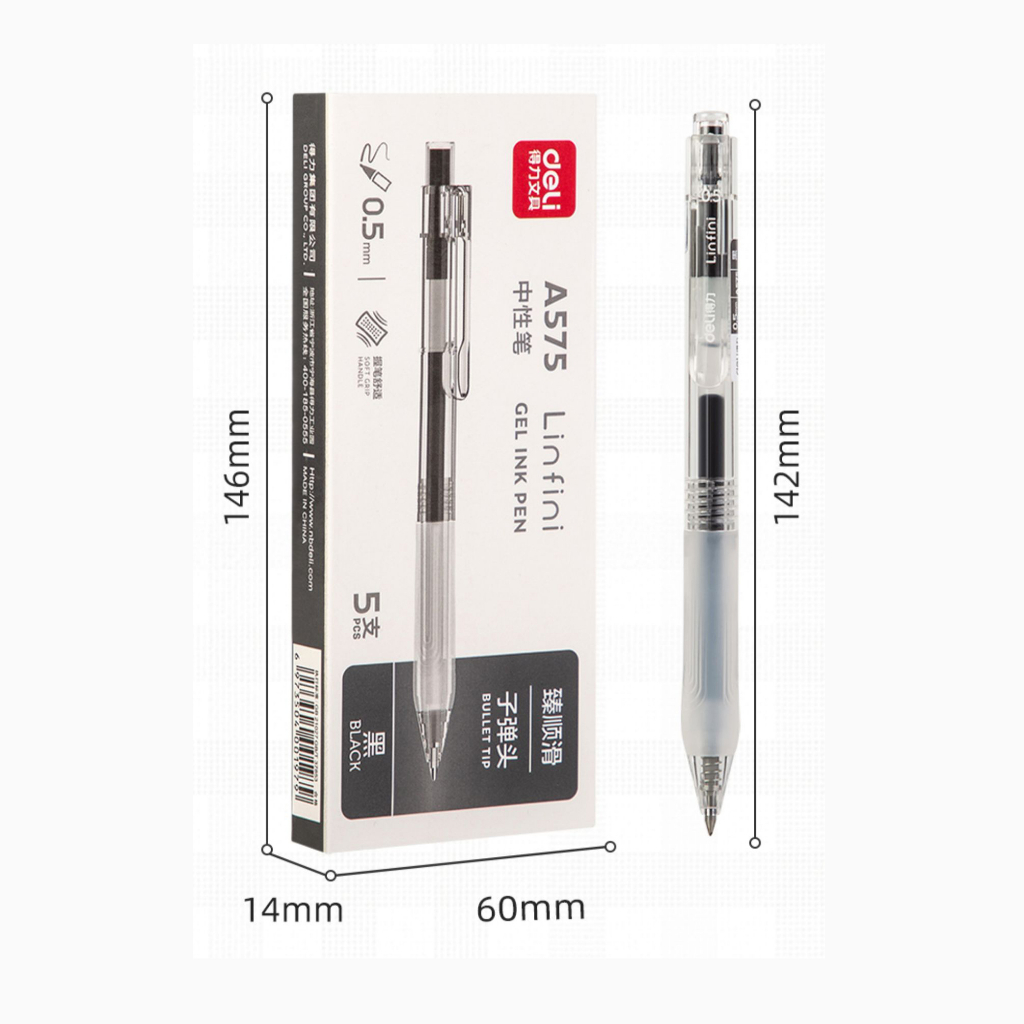 Deli A575 0.5mm bút gel màu đen đỏ đen bút mực học sinh bút viết trơn trường cung cấp văn phòng