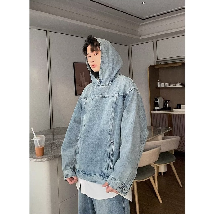 2023 New fashion áo khoác tay dài dáng rộng thời trang thường ngày màu sắc đơn giản thoải mái áo khoác jean unisex nam nữ áo khoác hoodie
