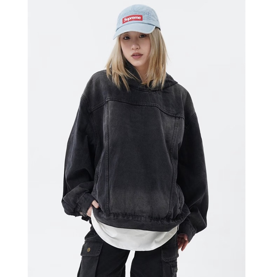 2023 New fashion áo khoác tay dài dáng rộng thời trang thường ngày màu sắc đơn giản thoải mái áo khoác jean unisex nam nữ áo khoác hoodie