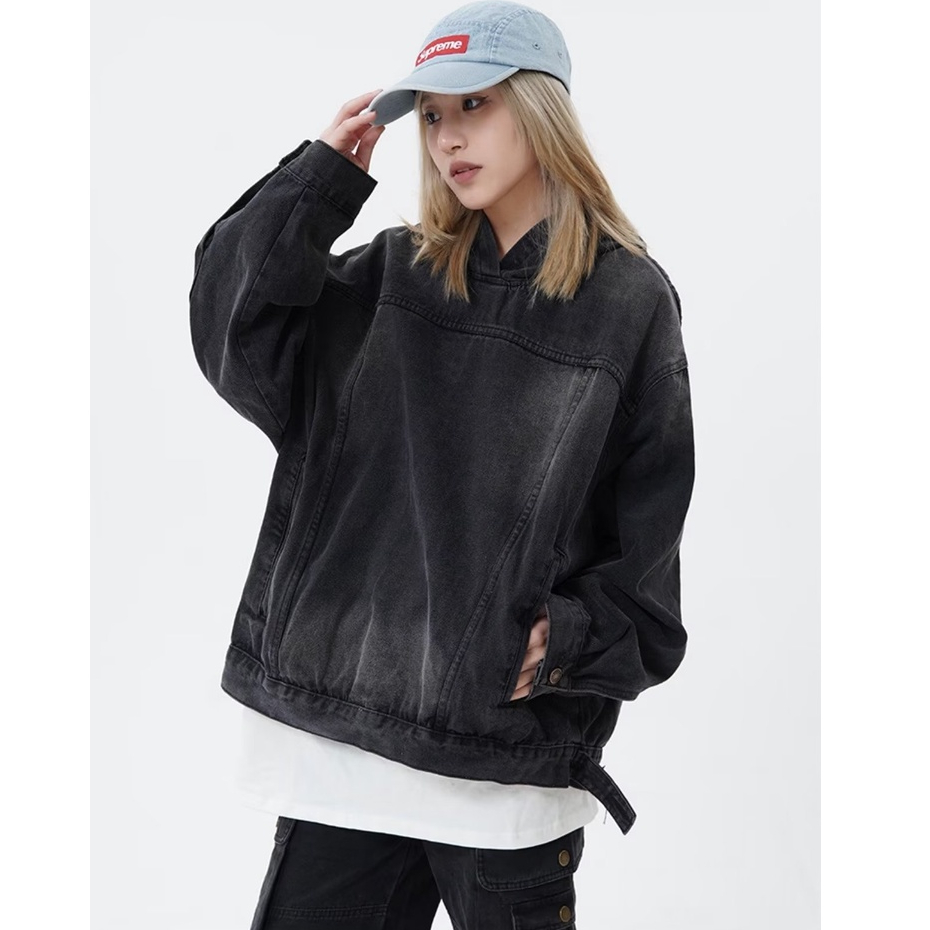 2023 New fashion áo khoác tay dài dáng rộng thời trang thường ngày màu sắc đơn giản thoải mái áo khoác jean unisex nam nữ áo khoác hoodie