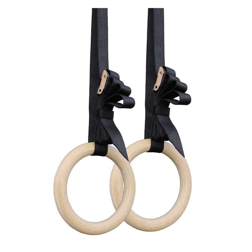 Vòng treo xà Gymnastic Rings bằng gỗ 28mm có dây đeo điều chỉnh cho trẻ em tập gym Trong nhà