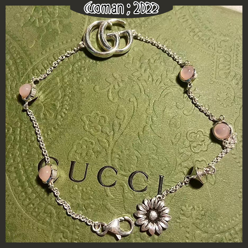 Gucci flower details double g ladies silver bracelet