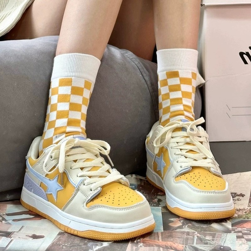 Giày Thể Thao Màu Sắc Tương Phản Phong Cách Hong Kong Cho Nữ