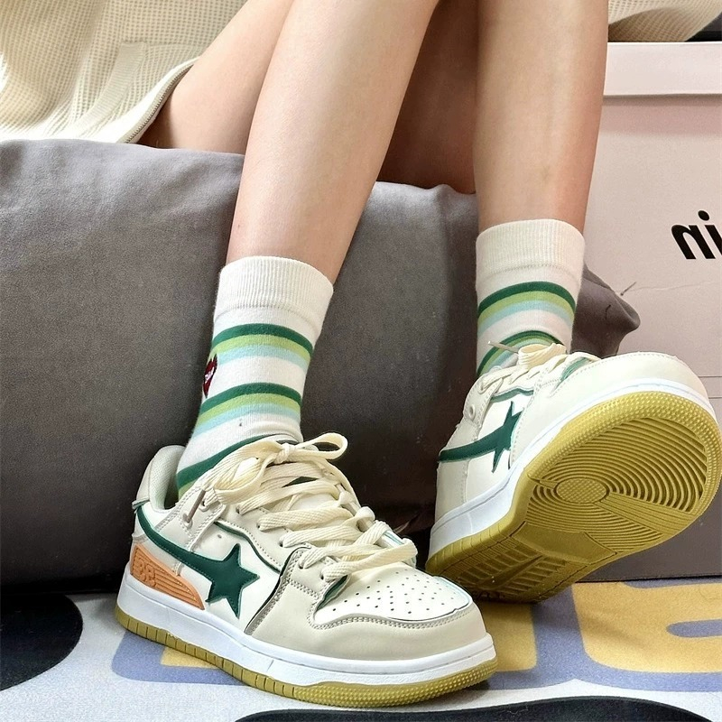 Giày Thể Thao Màu Sắc Tương Phản Phong Cách Hong Kong Cho Nữ