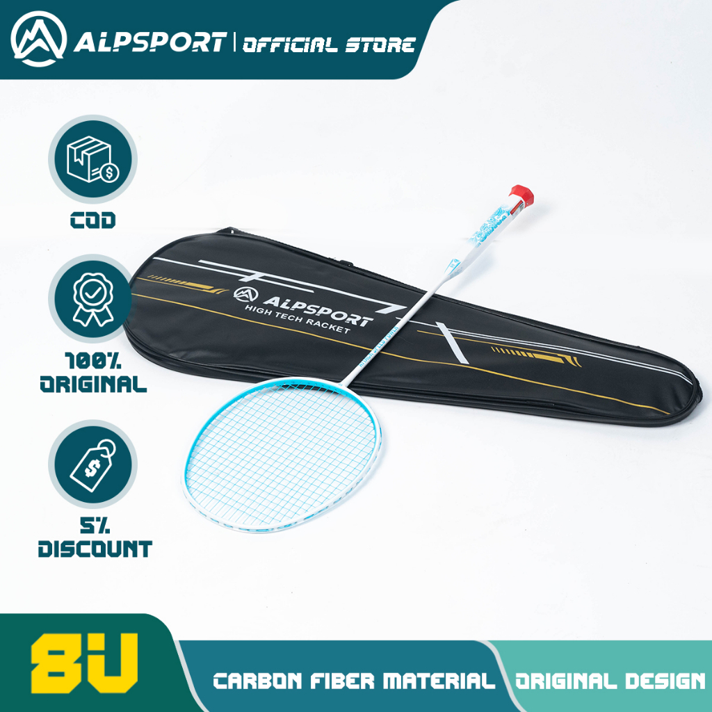 Alpsport yy 8u 62g max 30lbs siêu nhẹ 100% sợi carbon hoàn toàn màu xanh lam vợt cầu lông azure với dây màu hồng tím vợt chuyên nghiệp siêu nhẹ cho đào tạo