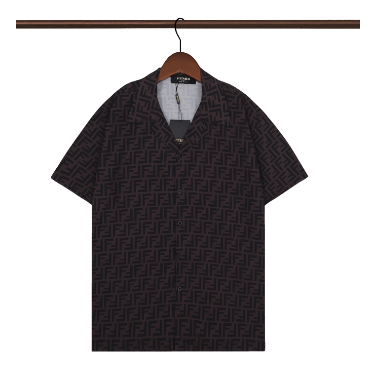 Fend1 stylish printed cotton unisex short-sleeved shirt with folding collar