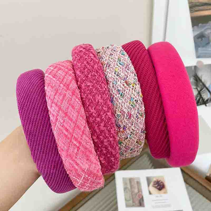 Fairy temperament headband rose red wide-brimmed sponge hair band tweed fabric hoop barbie same style sweet style headband fashion phụ kiện tóc