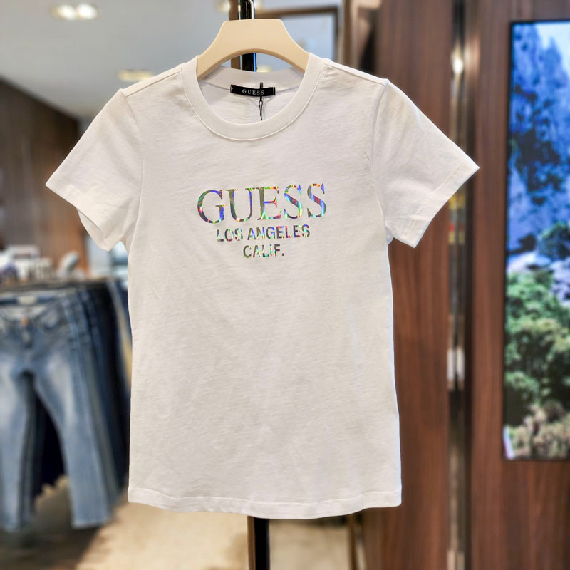 Guess tay ngắn mới của phụ nữ cổ tròn nhỏ áo thun thể thao cotton tinh khiết
