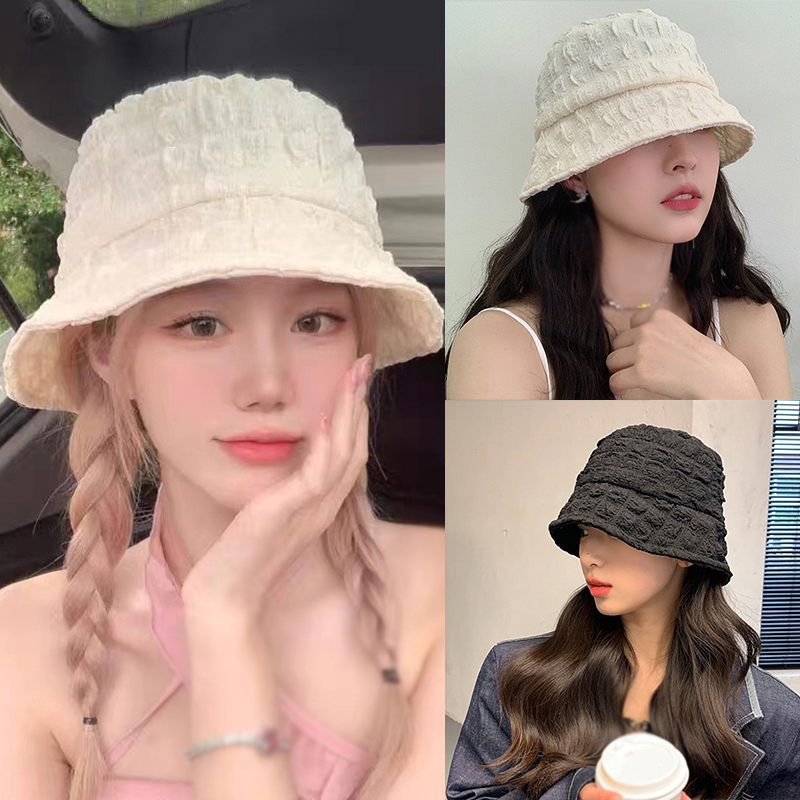 Mũ nữ thiết kế phong cách tối giản cảm giác màu rắn mũ xô seersucker