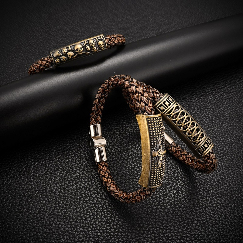 Vòng Tay Da Bện Phong Cách Hip hop Punk Cổ Điển Thời Trang Cho Nam
