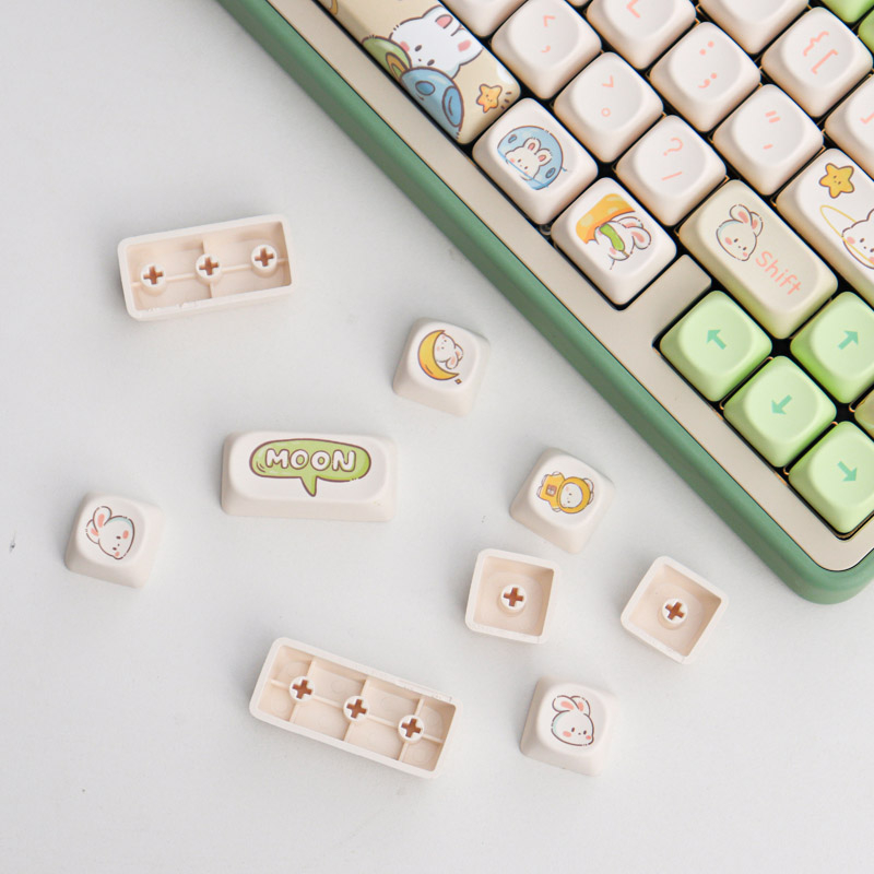 Gmk space rabbit 143 key pbt keycaps dye thăng hoa moa rất cao cho bàn phím cơ mũ nóng cá tính dễ thương phù hợp với 64/67/84