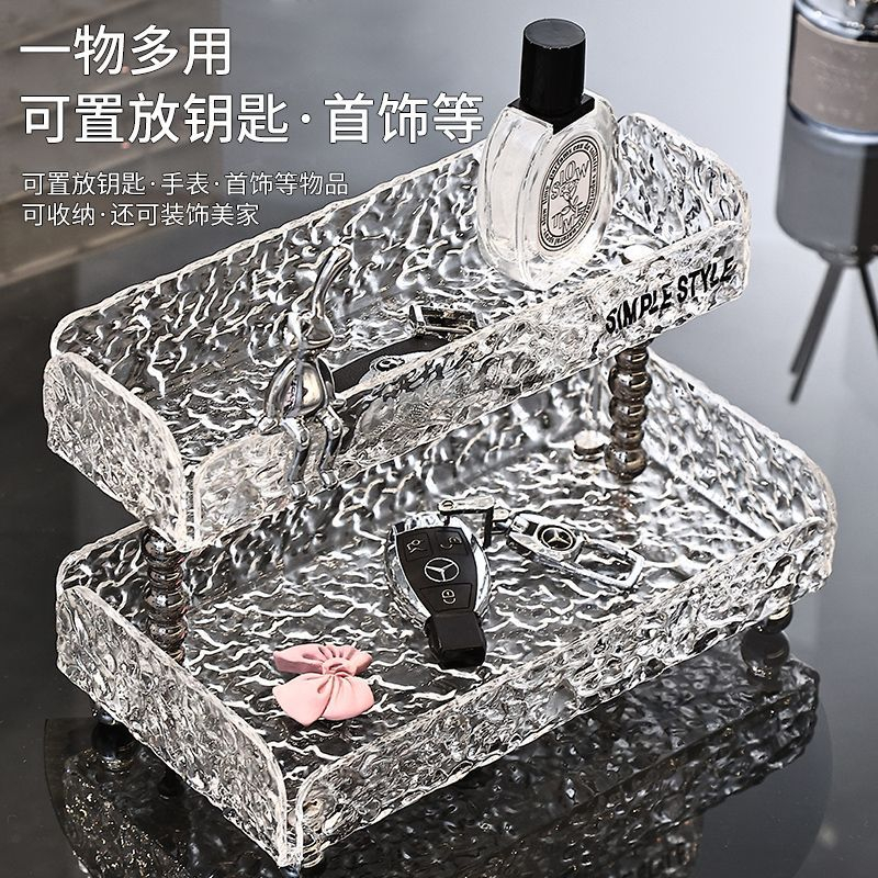 Khay trang điểm trưng bày phòng tắm vanity cho trang sức nước hoa chăm sóc da Kệ để đồ phòng tắm 2 tầng Acrylic kệ mỹ phẩm để bàn trong suốt