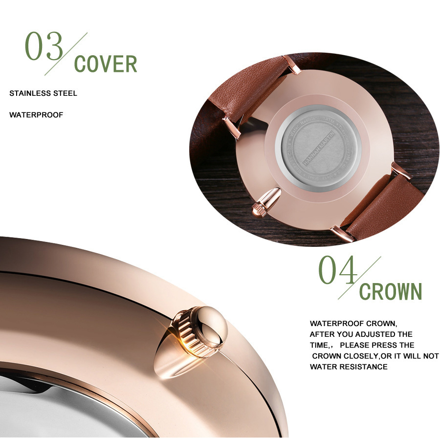 Hannah martin casual watch nam sports quartz đồng hồ đeo tay bằng da không thấm nước đồng hồ đeo tay đồng hồ đeo tay