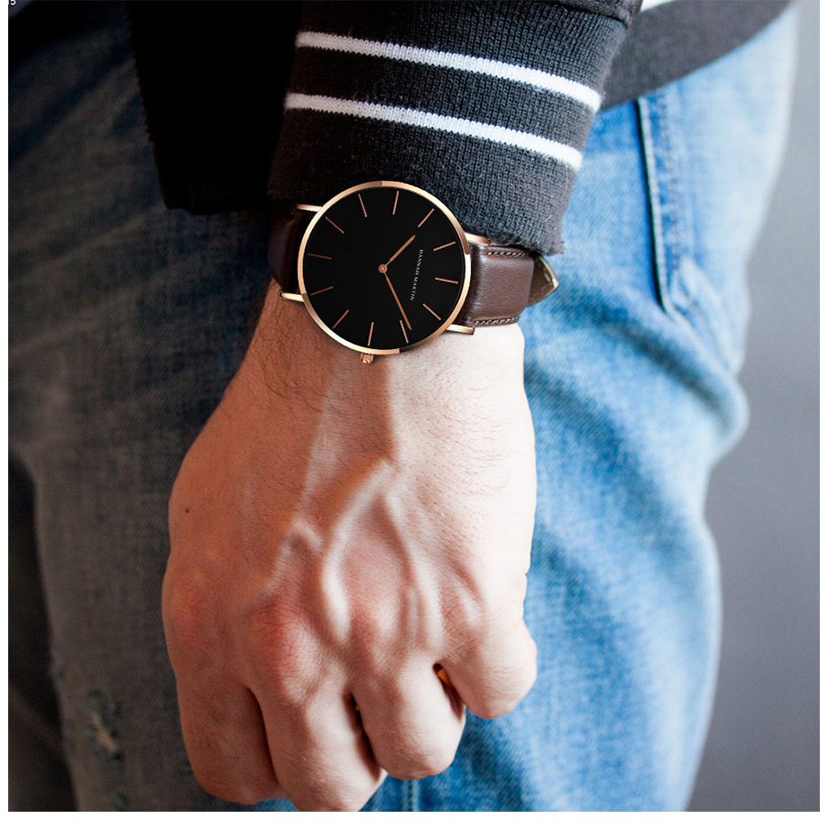 Hannah martin casual watch nam sports quartz đồng hồ đeo tay bằng da không thấm nước đồng hồ đeo tay đồng hồ đeo tay