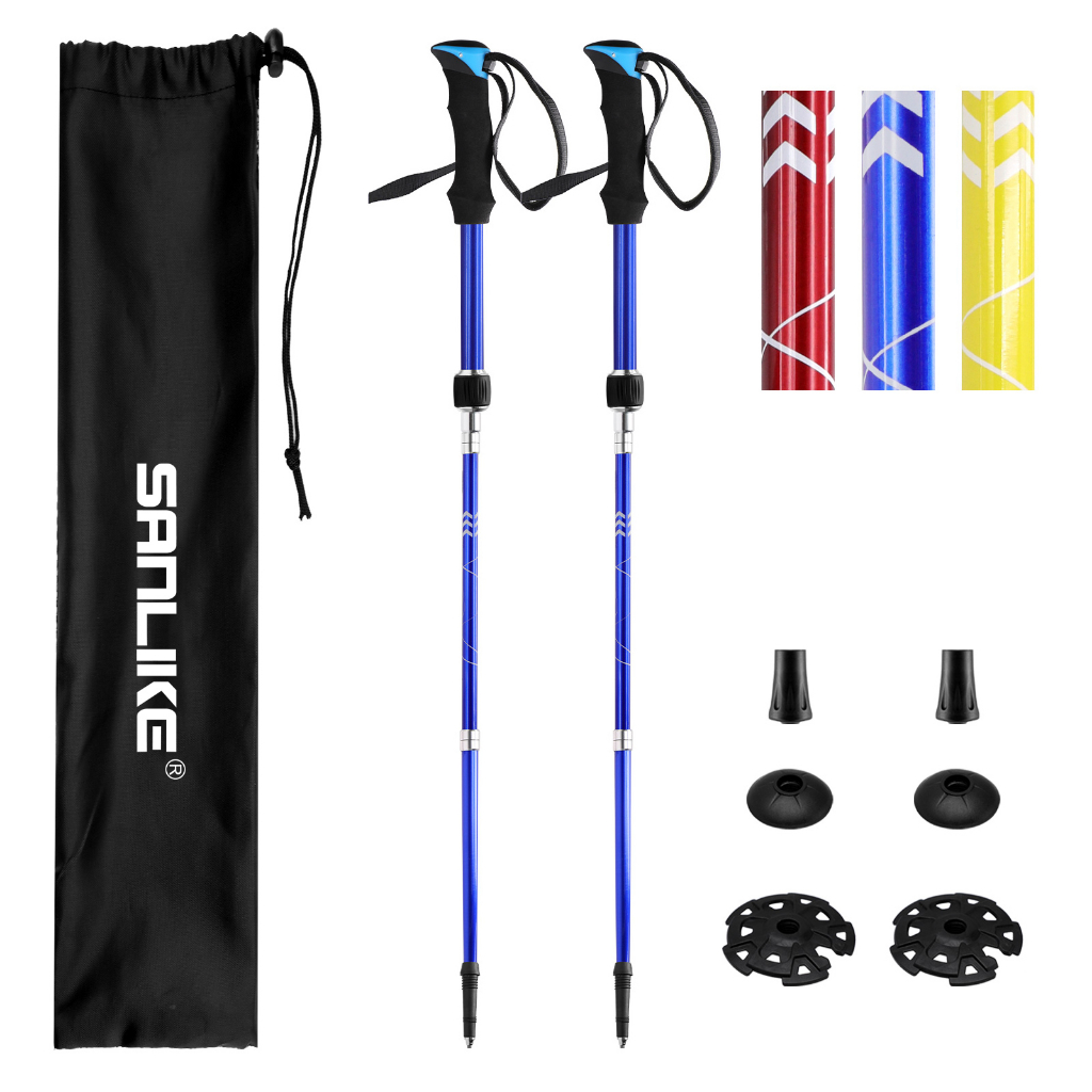 Sanlike folding trekking poles giảm xóc đi bộ đường dài hoặc gậy đi bộ để đi bộ đường dài có thể thu gọn mạnh mẽ gói đi bộ nhẹ 2-pc tất cả các phụ kiện địa hình và túi đựng