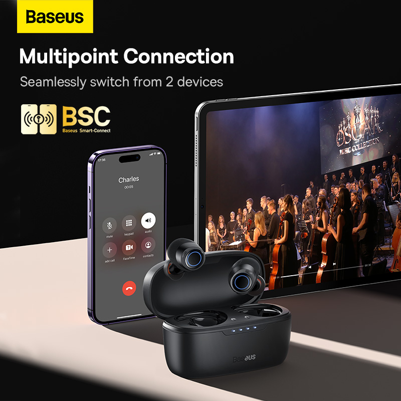 Tai nghe bluetooth 5.3 không dây Baseus MA10  phát lại 140h -48db chống ồn chống nước ipx6 4 enc mics 0/038s cho Android Ios