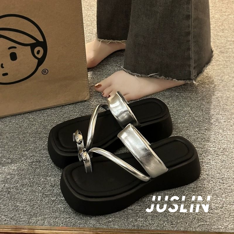 JUSLIN dép sandal nữ dép bánh mì đế cao thời trang 2023 NEW 071902