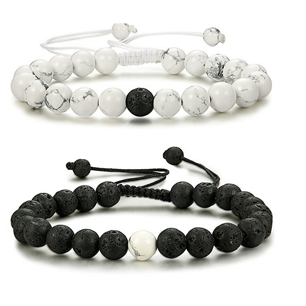 Set 2 Vòng Tay Bện Dây Xâu Hạt Đá Trắng Thời Trang Cho Cặp Đôi