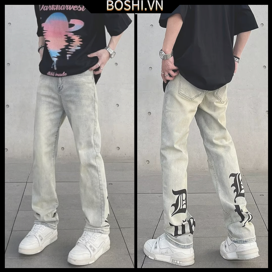 【S-3XL】Quần baggy jeans in chữ phong cách hàn quốc thời trang cho nam simple fashion quần bò nam đẹp cao cấp quần jean ống rộng quần jean nam ống đứng