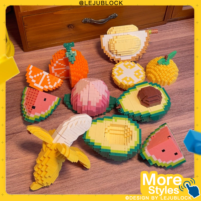 Khối xây dựng trái cây sáng tạo khối nano đào đồ chơi cho trẻ em hình trái bơ mô hình màu cam câu đố ghép hình sầu riêng quà sinh nhật lego