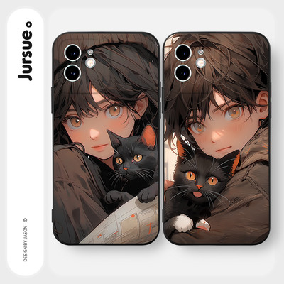 Ốp lưng JURSUE mềm chống bẩn hình cặp đôi độc lạ đen cho iPhone 17 16 15 14 13 12 11 Pro Max SE 2020 X XR XS ip 8 7 Plus Y3993