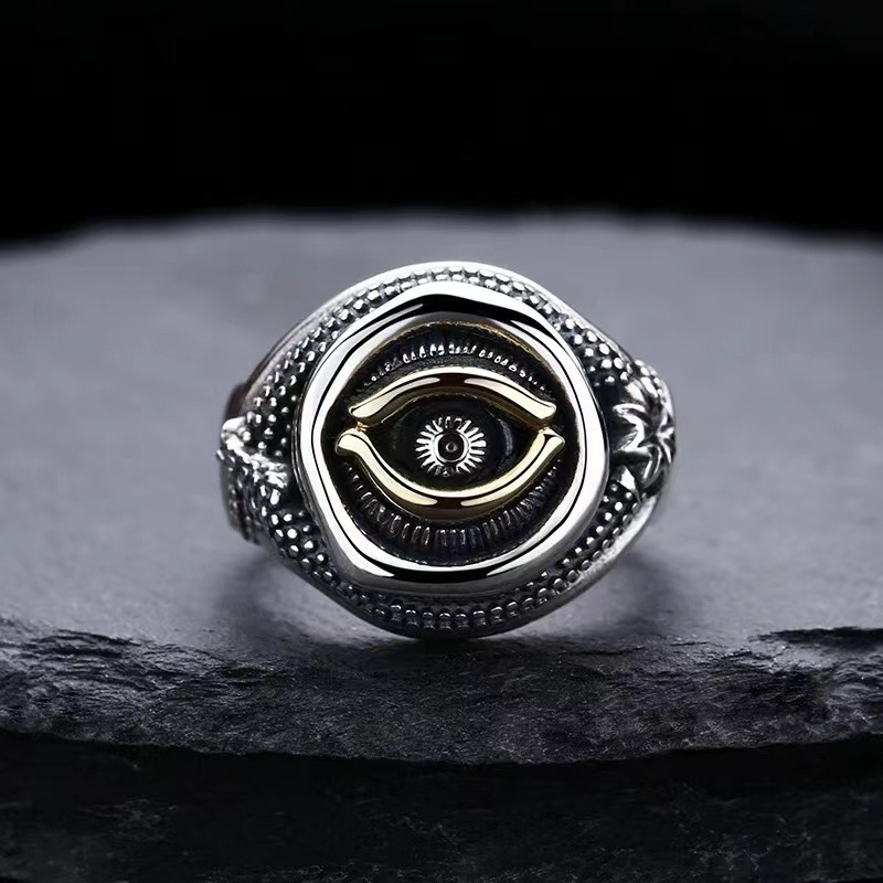 Bạc thái mô hình rắn mắt của horus men thiết kế mở nhẫn phong cách hip hop punk độc đáo hợp thời trang nhẫn