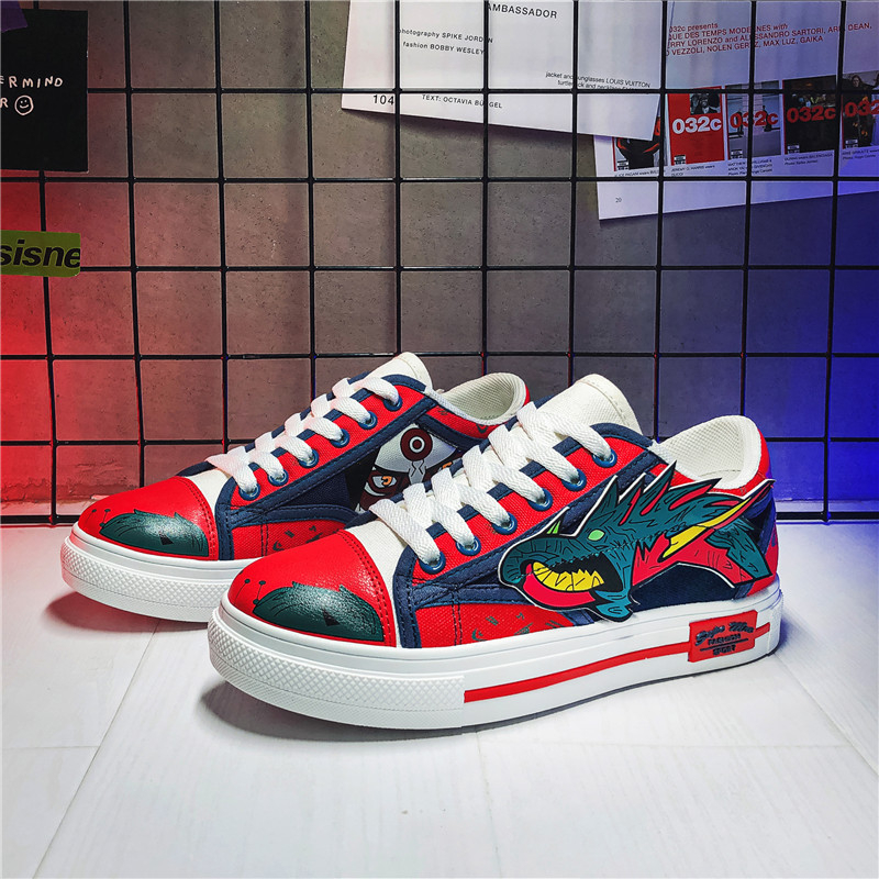 Anime ninja naru canvas sneakers low top casual shoes cho trẻ em thanh niên nam