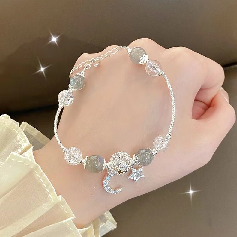 Nóng bán màu xám băng sao mặt trăng vòng đeo tay hàn quốc mới tay đính cườm cô gái đồ trang sức tay