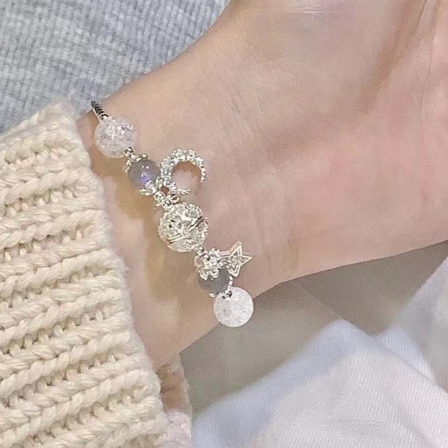 Nóng bán màu xám băng sao mặt trăng vòng đeo tay hàn quốc mới tay đính cườm cô gái đồ trang sức tay