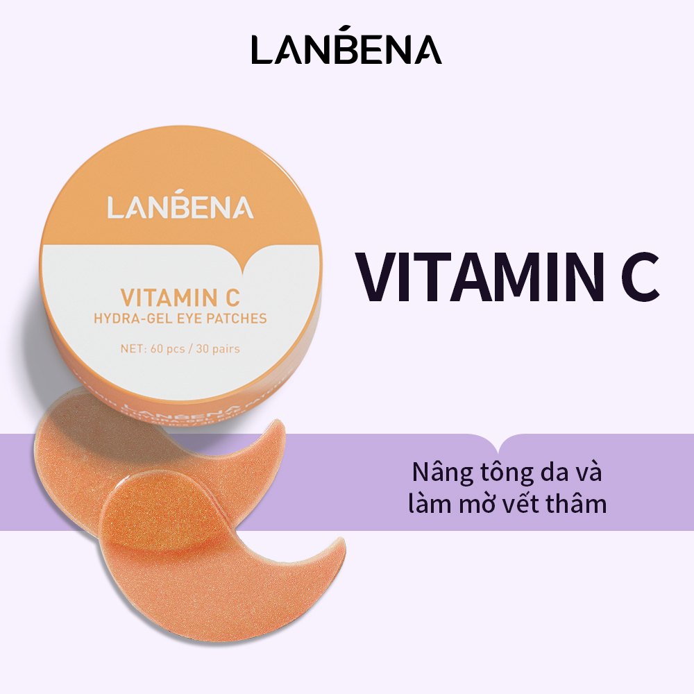 Hộp 60 mặt nạ mắt Lanbena hydra gel vitamin C và collagen dưỡng ẩm làm sáng quầng thâm và ngăn ngừa nếp nhăn