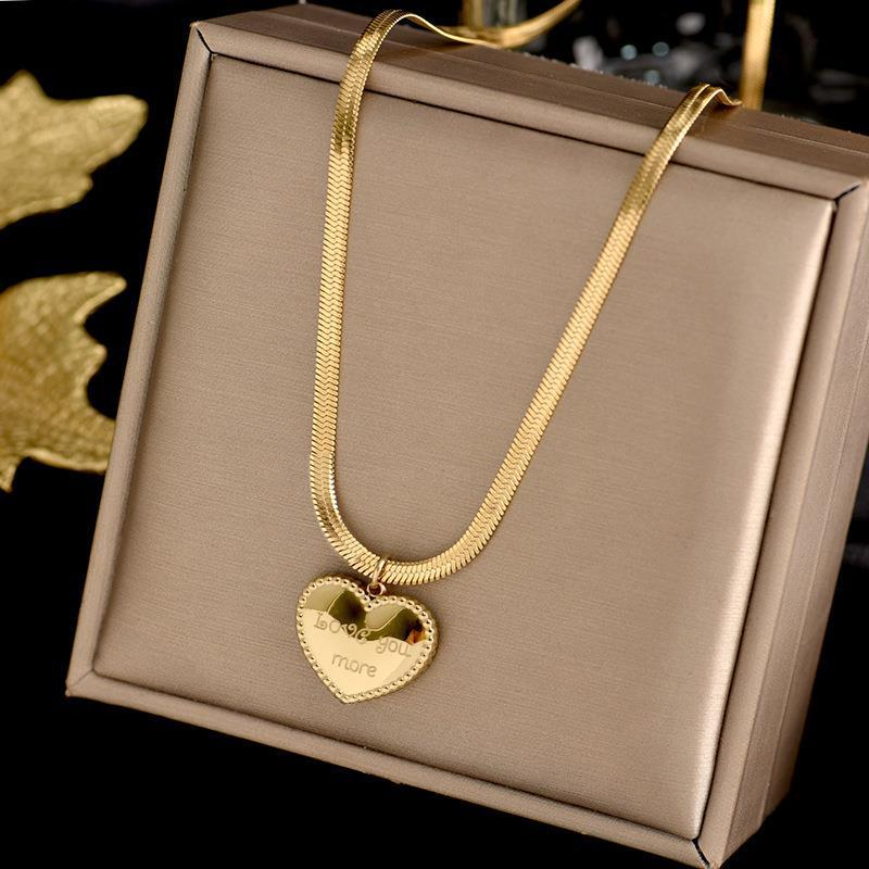 Ht titanium steel non-fading flat snake bone chain love you more vòng cổ nữ love you more trang sức thời trang bằng thép không gỉ