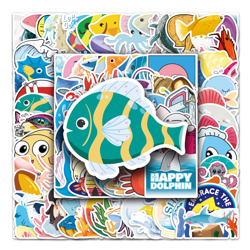 Set 100 / 100 Sticker Dán Trang Trí Hình Động Vật Biển / Vỏ Sò ❉ Miếng Dán Đề Can diy Chống Thấm Nước Hình doodle Cho Điện Thoại / Laptop / Cốc Nước / guitar / Mũ Bảo Hiểm / Chai Nước / Hành Lý